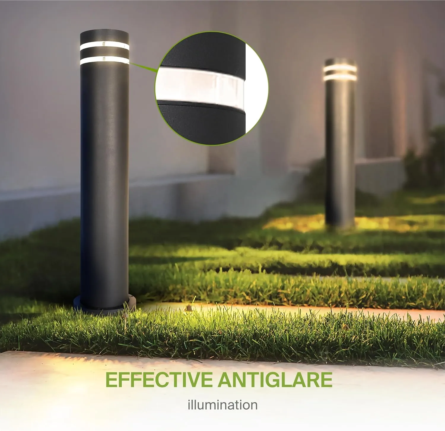 ASD 24 Inch Round Bollard Light Fixture | 60W E26 Socket 120V | Dimmable, Waterproof, LED/CFL/Incandescent Bulbs Compatible, ETL Listed | Outdoor Floor Lantern, Landscape Post Lighting | Black