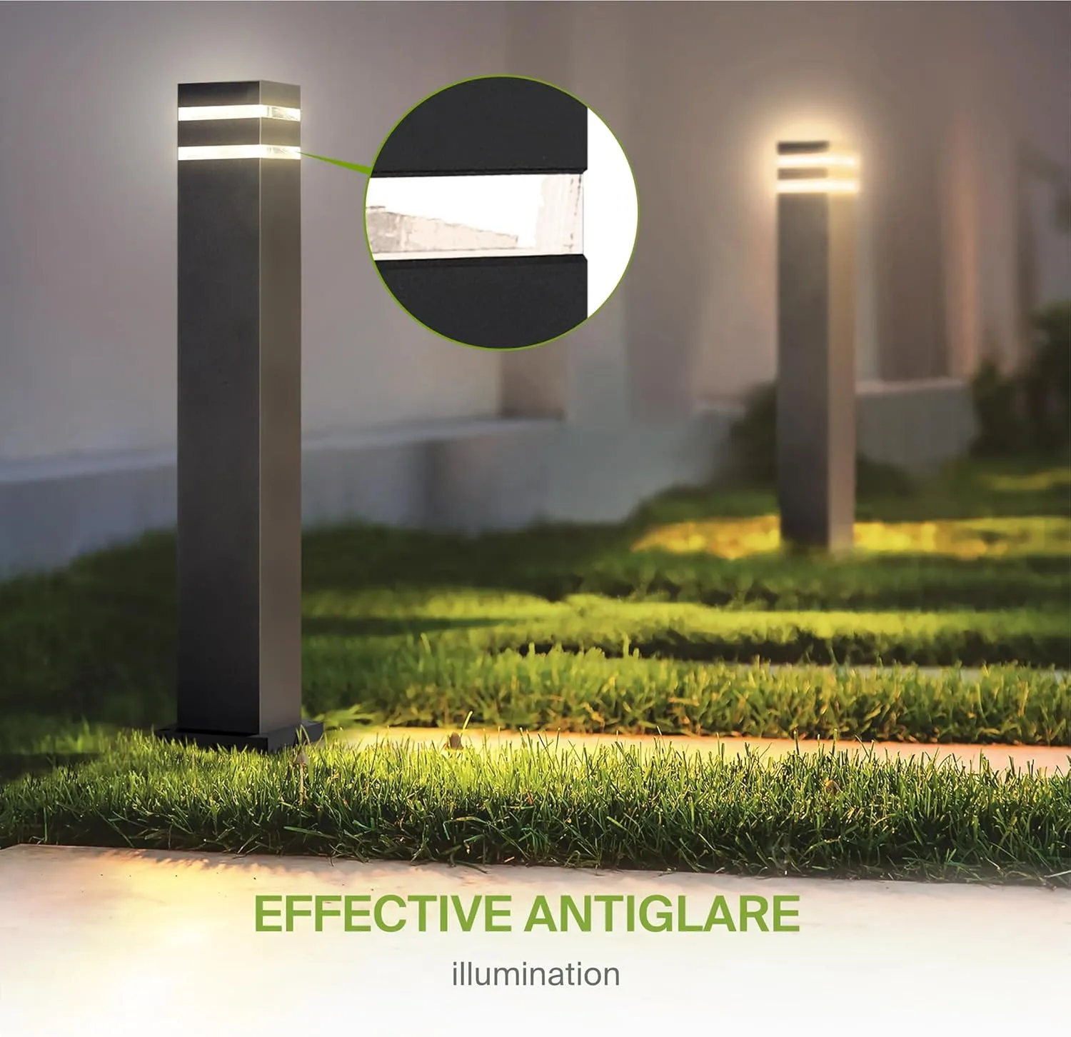 ASD 24 Inch Square Bollard Light Fixture | 60W E26 Socket 120V | Dimmable, Waterproof, LED/CFL/Incandescent Bulbs Compatible, ETL Listed | Outdoor Floor Lantern, Landscape Lighting | Black, 4 Pack