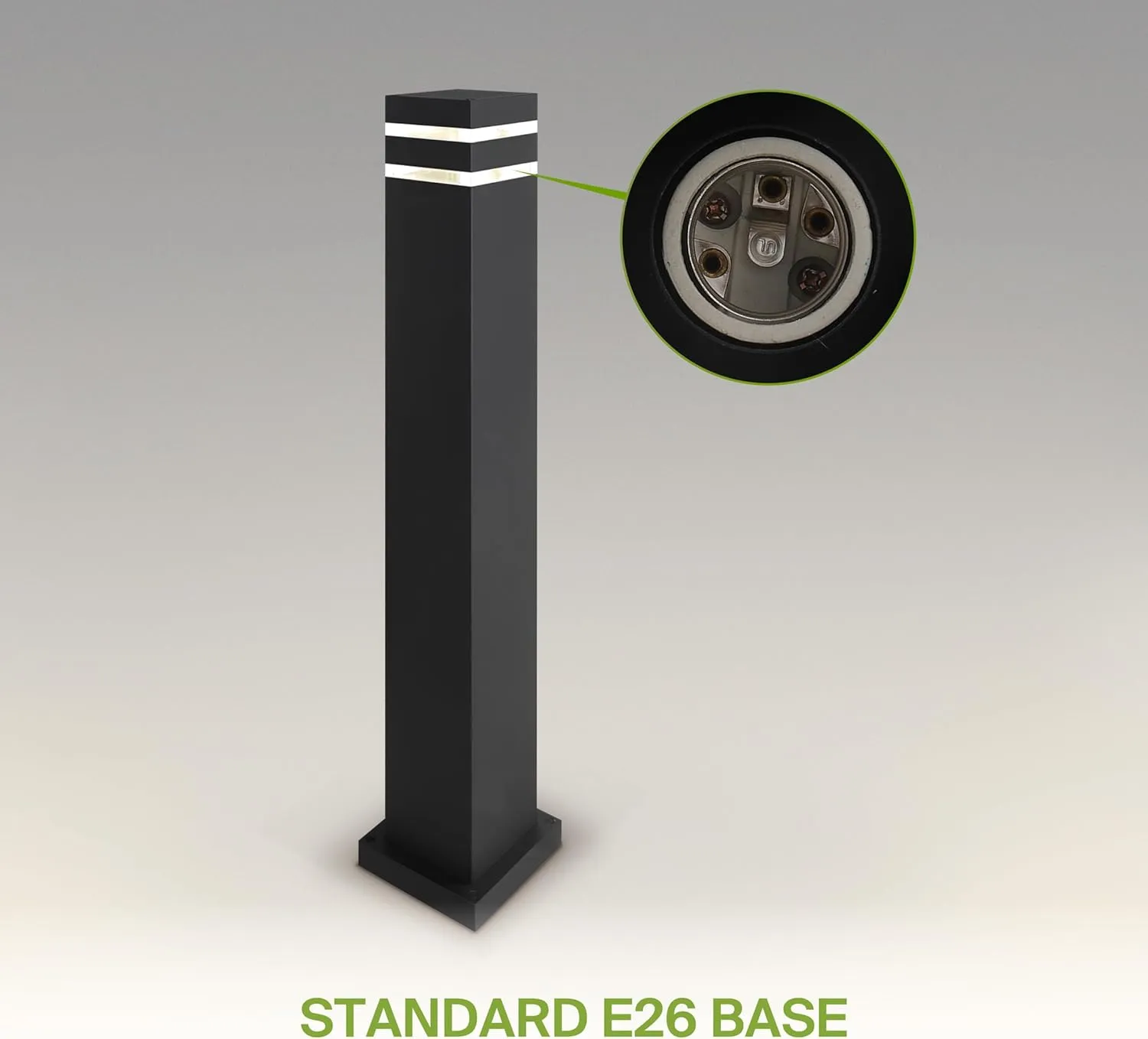 ASD 24 Inch Square Bollard Light Fixture | 60W E26 Socket 120V | Dimmable, Waterproof, LED/CFL/Incandescent Bulbs Compatible, ETL Listed | Outdoor Floor Lantern, Landscape Lighting | Black, 4 Pack