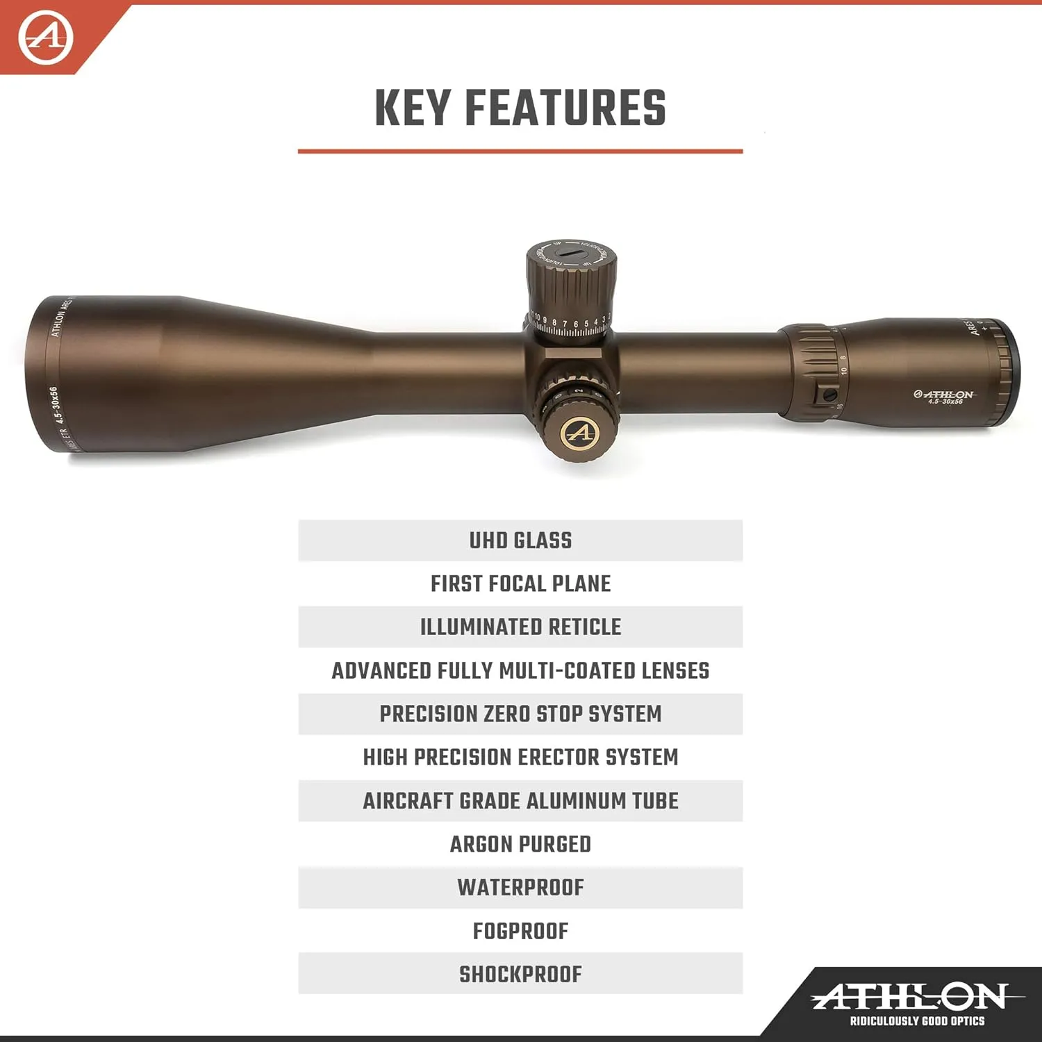 Athlon Optics Ares ETR UHD 4.5-30x56 First Focal Plane Riflescopes