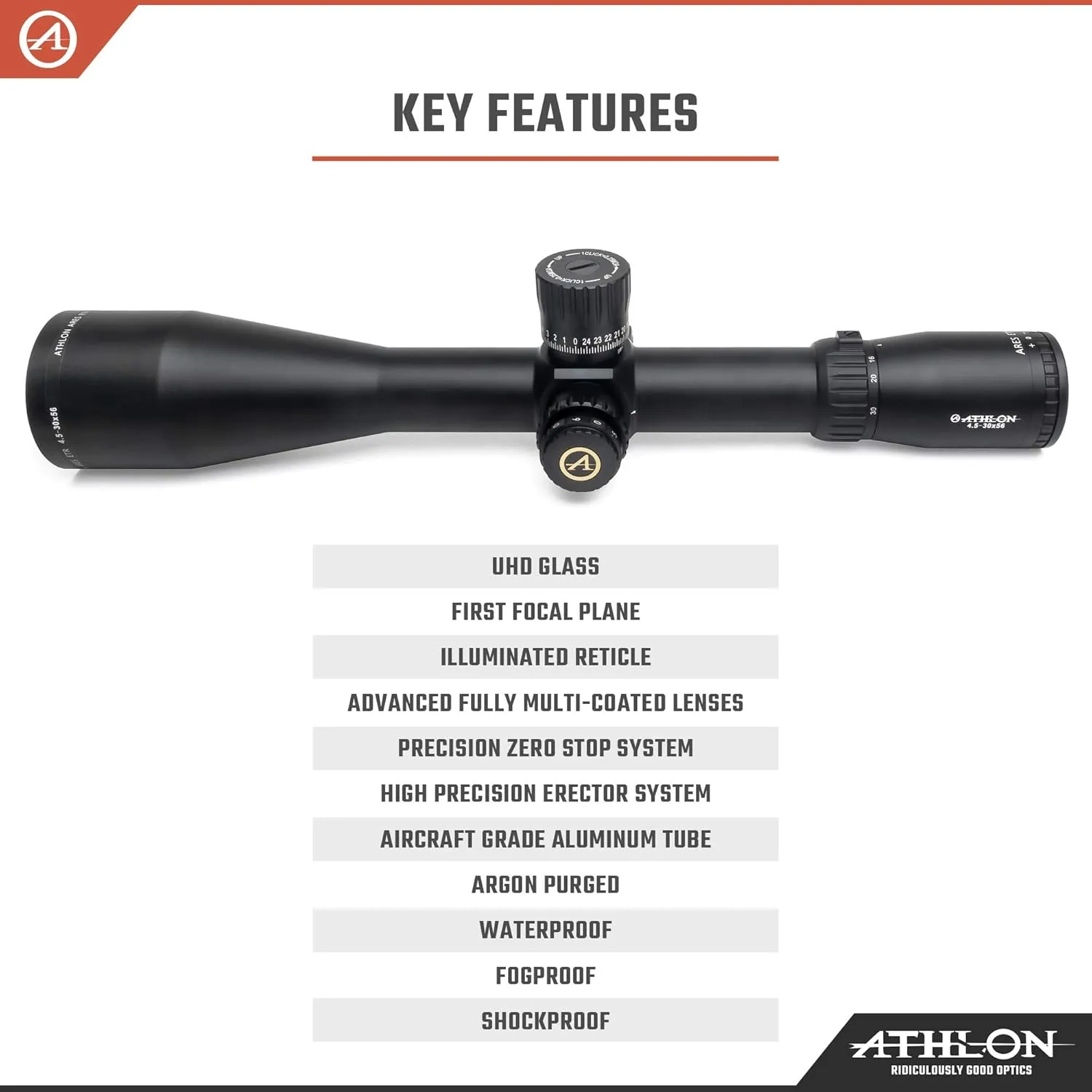 Athlon Optics Ares ETR UHD 4.5-30x56 First Focal Plane Riflescopes
