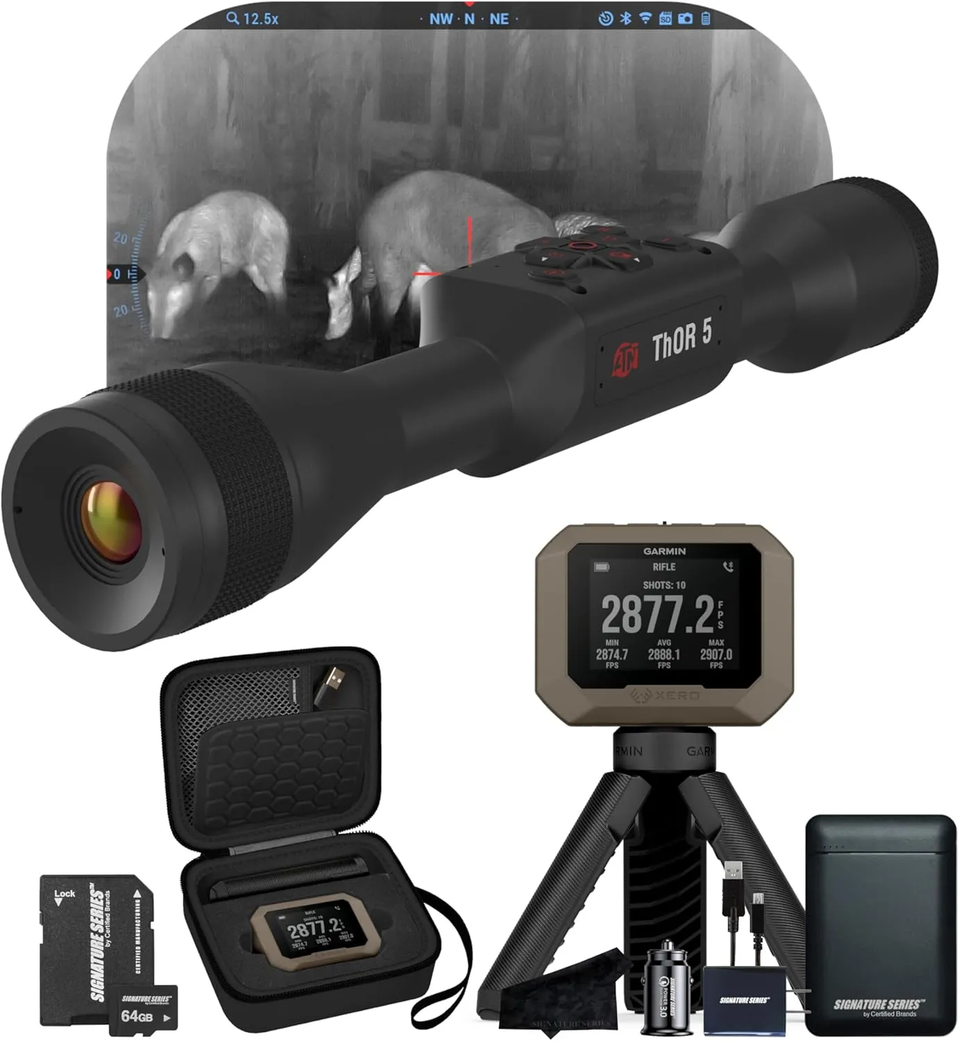 ATN Thor 5 320 Thermal Scope, Gen 5 Sensor | Magnification | Video Recording, Ballistic Calculator, RAV | with Garmin Xero C1 Pro Chronograph | Exclusive Signature Series Kit