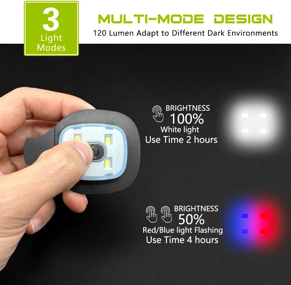 ATNKE USB Rechargeable LED Replacement Lights for Lighted Beanie Hat Lamp Red and Blue Flashing Alarm Waterproof Light/White/Red and Blue Light/2PC