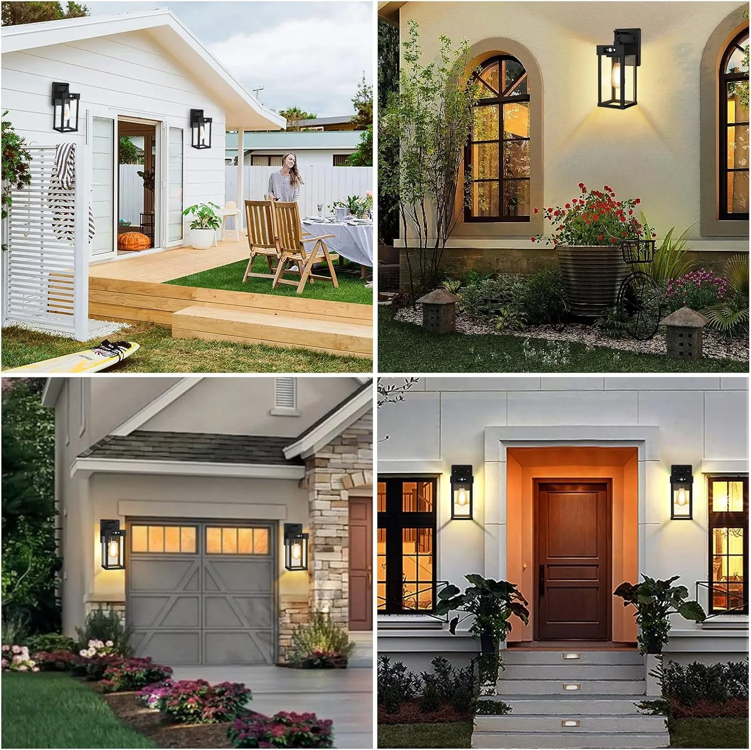 Auzev Outdoor Solar Wall Lights Fixtures Exterior Solar Wall Lantern Lights With Clear Panel, Wall Mount Motion Sensor 3Lighting Modes Modern Sconce Waterproof Outside Lamp for House Garage (Black-1P)