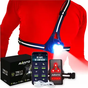 AVANTO Triple Beam Chest Lamp, Original, 500 Lumen LED Night Running Lights for Runners, Dog Walking Light, Long 5-7h Usetime, USB-C Rechargeable Battery, Running Headlamp, Reflective Vest