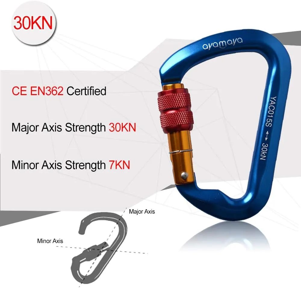 Ayamaya Climbing Carabiners - 3 Pack Screwgate Locking Carabiner 30KN (6744 lbs) Heavy Duty Gears for Rock Climbing, Rappelling, Swing Rescue & Gym, Large D-Shaped Carabiners