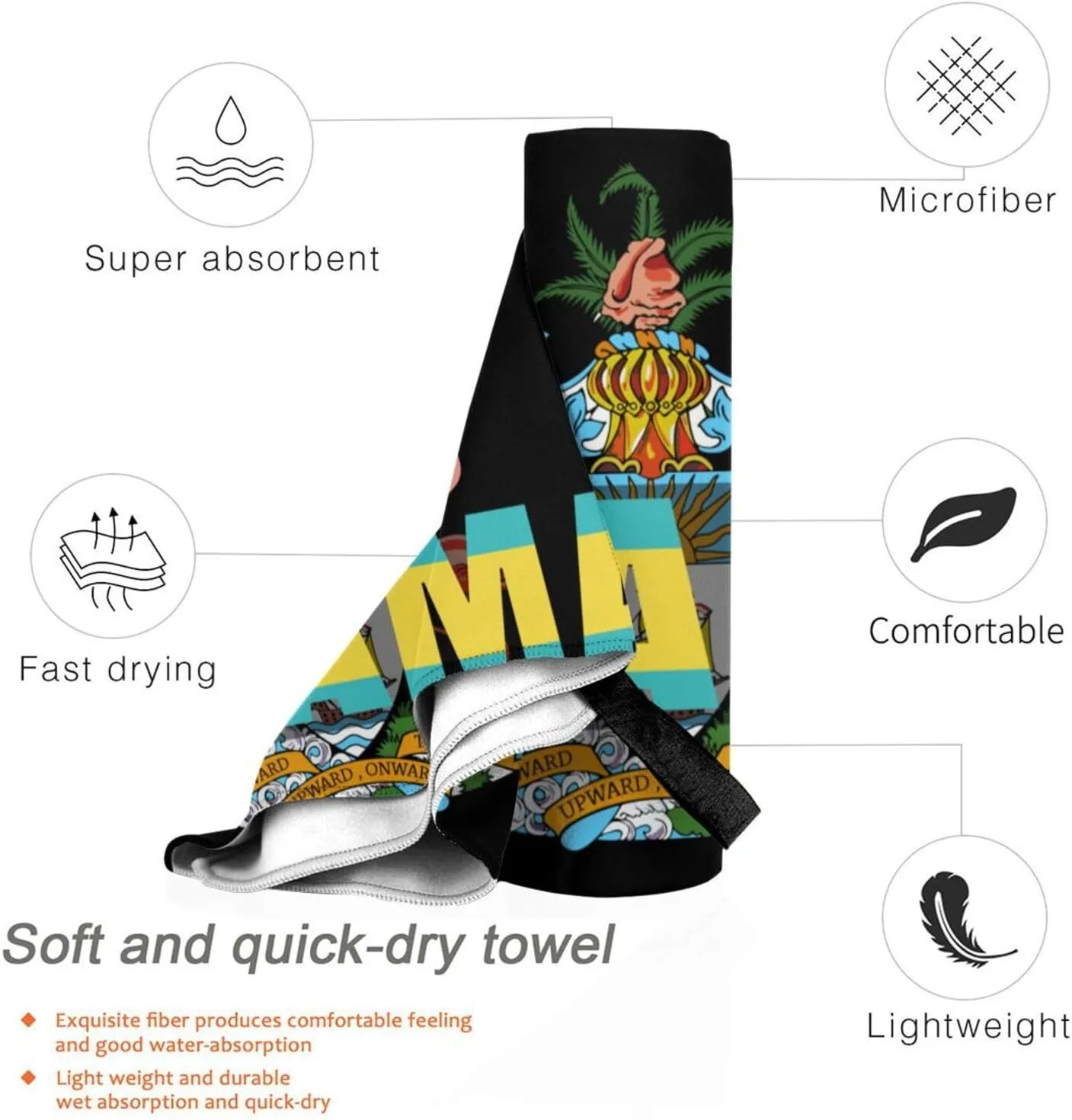 Bahamas Emblem and Flag Beach Towels for Women Men 31 x 63 inches Bath Towel with Travel Bag Quick Dry Swim Towels for Sport Gift