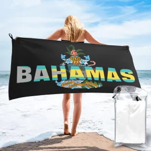Bahamas Emblem and Flag Beach Towels for Women Men 31 x 63 inches Bath Towel with Travel Bag Quick Dry Swim Towels for Sport Gift