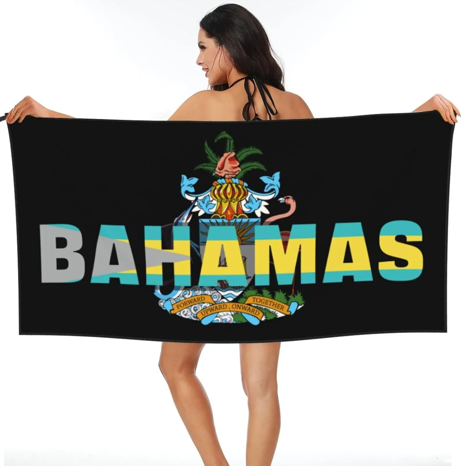 Bahamas Emblem and Flag Beach Towels for Women Men 31 x 63 inches Bath Towel with Travel Bag Quick Dry Swim Towels for Sport Gift