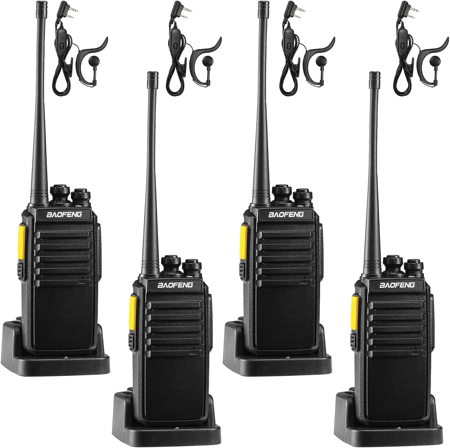 BAOFENG V1D Walkie Talkies for Adults, Long Range UHF Two Way Radio Business Radio with USB-C Rechargeable Battery, Earpieces, Noise Reduction, Radio Sync, Privacy Encryption, VOX [4 Packs]