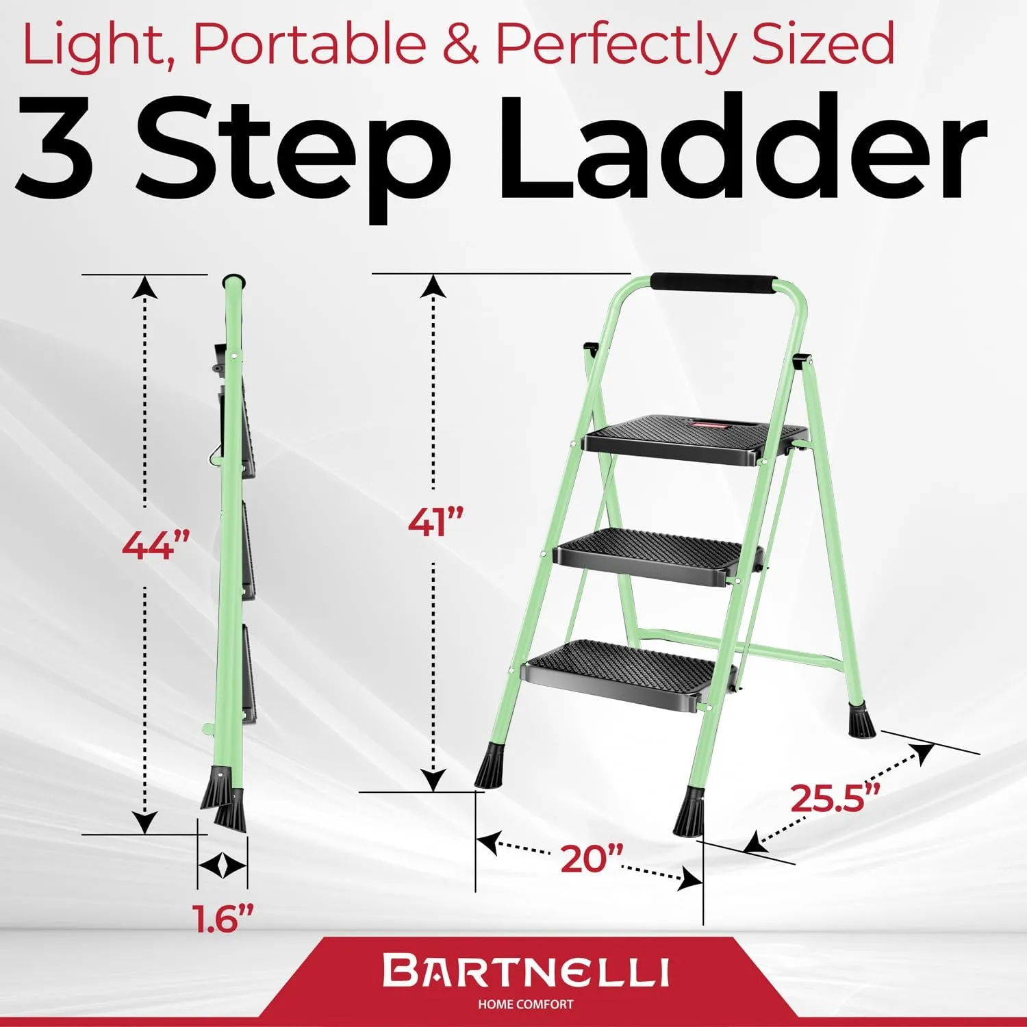 Bartnelli Pro Luxury Step Ladder | European Made 3 Step Foldable Step Stool for Home | Rock-Solid 500 lb Capacity,Built to Last with Highest-Grade Sturdy Steel Construction,Soft Handle, Anti-Slip Feet