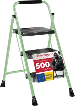 Bartnelli Pro Luxury Step Ladder | European Made 3 Step Foldable Step Stool for Home | Rock-Solid 500 lb Capacity,Built to Last with Highest-Grade Sturdy Steel Construction,Soft Handle, Anti-Slip Feet