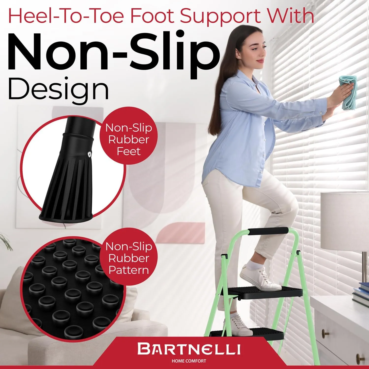 Bartnelli Pro Luxury Step Ladder | European Made 3 Step Foldable Step Stool for Home | Rock-Solid 500 lb Capacity,Built to Last with Highest-Grade Sturdy Steel Construction,Soft Handle, Anti-Slip Feet