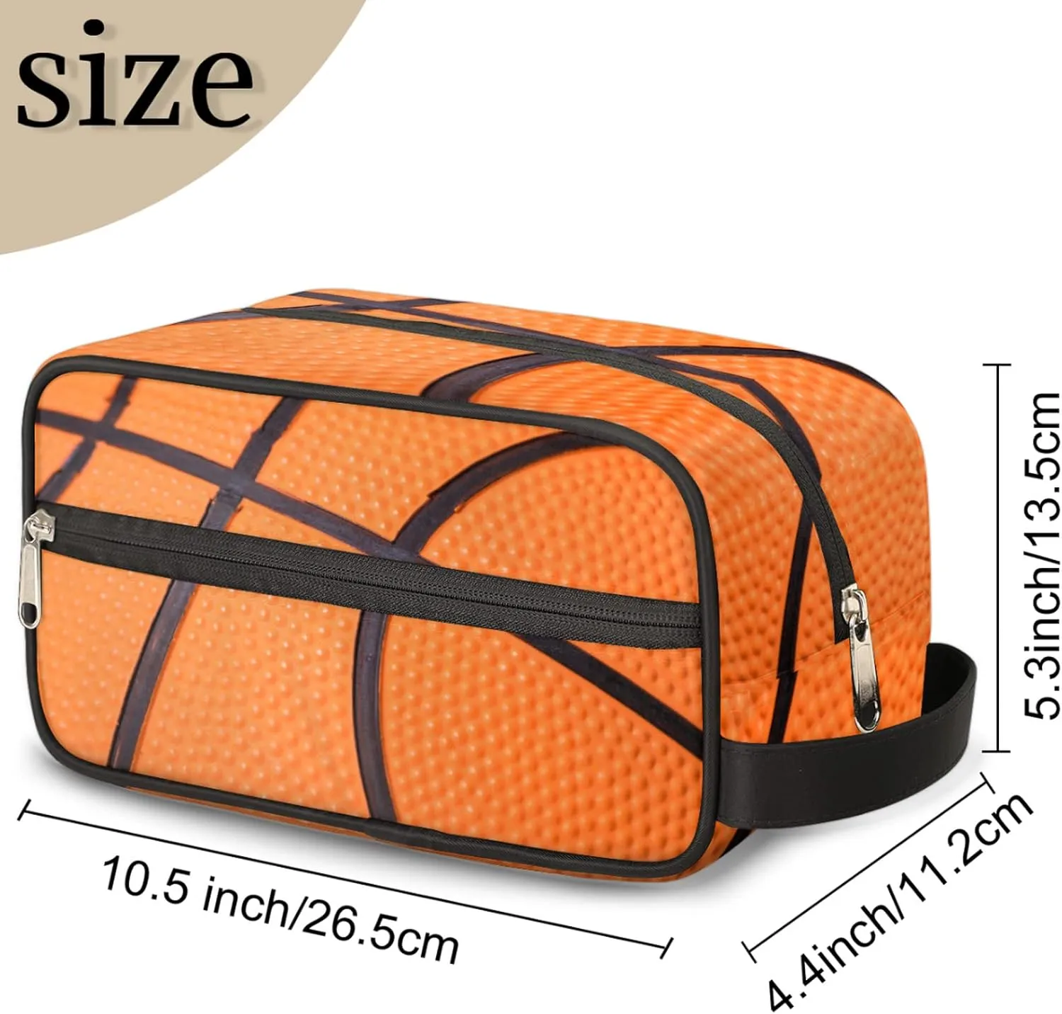 Basketball Texture Ball Portable Travel Toiletry Bag, Sport Dopp Kit Cosmetic Organizer Makeup Bag Shower Shaving Bag for Men Women