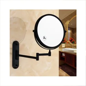 Bathroom Mirrors Wall Mounted Black Makeup Mirror 8-inch Two-Sided Swivel Wall Mounted Mirror, Extending Folding Bathroom Shaving Cosmetic - 3X/1X Magnification