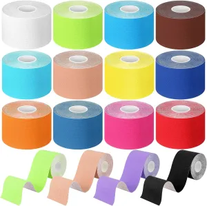 BBTO 15 Rolls Waterproof Breathable Kinesiology Tape 2Inchx16 ft Athletic Runners Tape Pain Relief Muscle Tape Uncut Knee Tape for Elbow Shoulder Ankles Gym Fitness Sports Running Swimming(15 Colors)