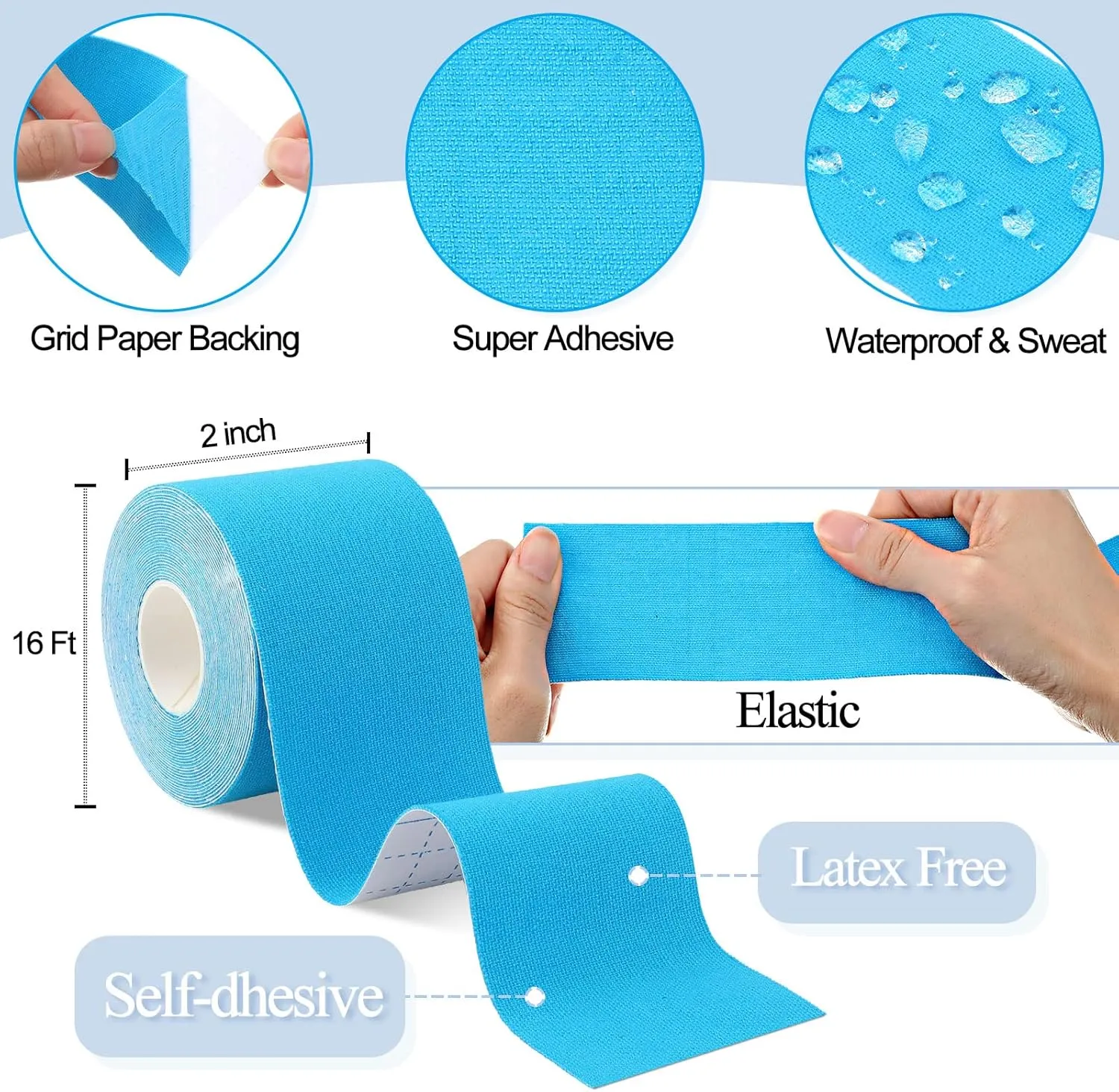 BBTO 15 Rolls Waterproof Breathable Kinesiology Tape 2Inchx16 ft Athletic Runners Tape Pain Relief Muscle Tape Uncut Knee Tape for Elbow Shoulder Ankles Gym Fitness Sports Running Swimming(15 Colors)