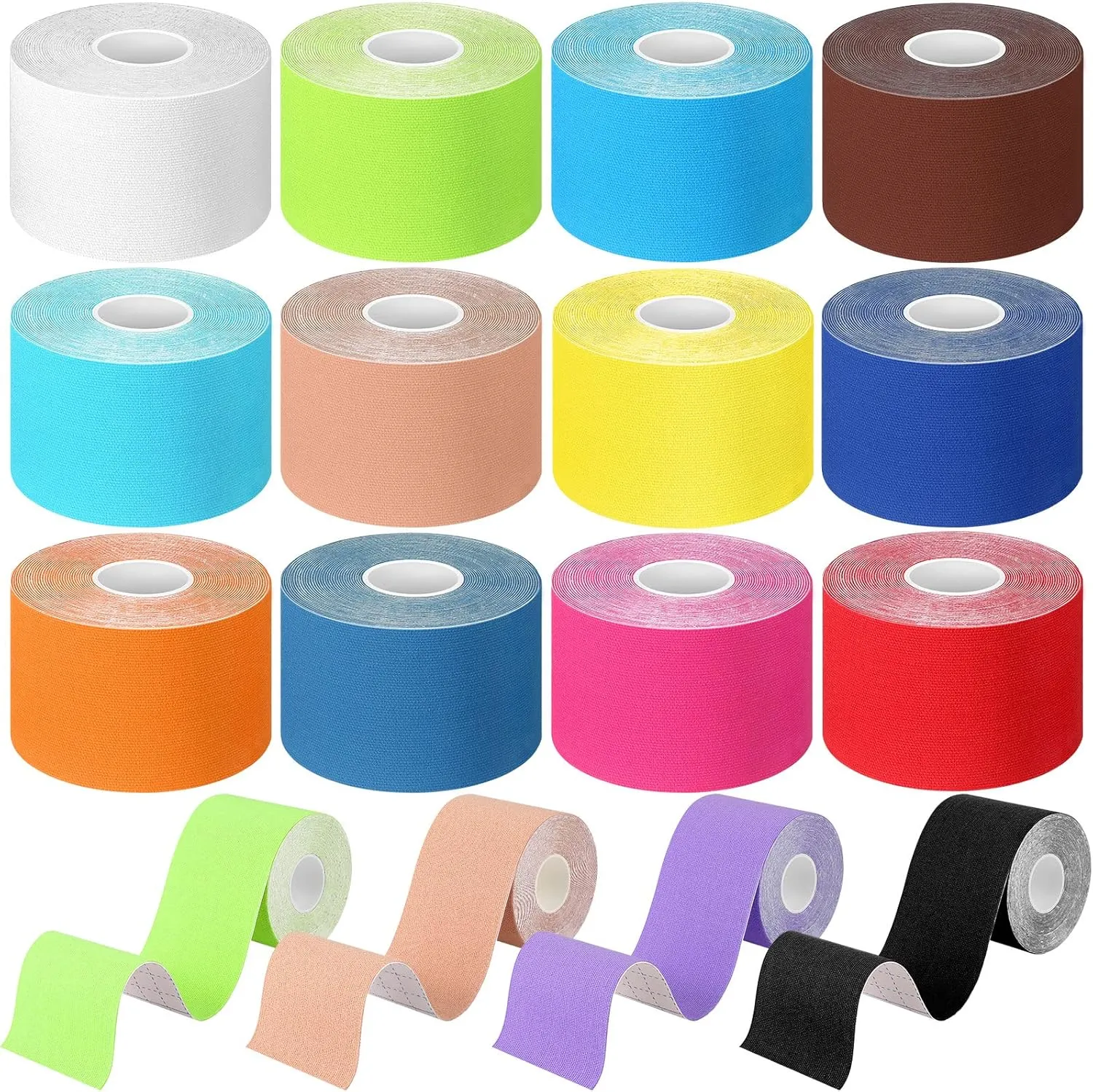 BBTO 15 Rolls Waterproof Breathable Kinesiology Tape 2Inchx16 ft Athletic Runners Tape Pain Relief Muscle Tape Uncut Knee Tape for Elbow Shoulder Ankles Gym Fitness Sports Running Swimming(15 Colors)