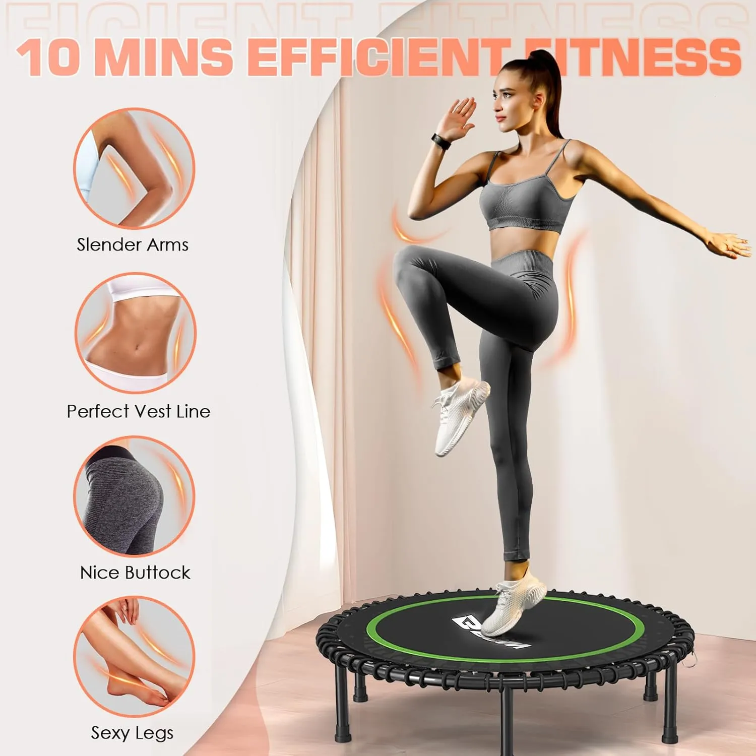 BCAN 450LBS/550LBS Foldable Mini Trampoline, 40"/48" Fitness Trampoline with Durable Bungees, Stable & Quiet Exercise Rebounder for Adults,Great Mini Trampoline for Indoor/Garden Workout - 2