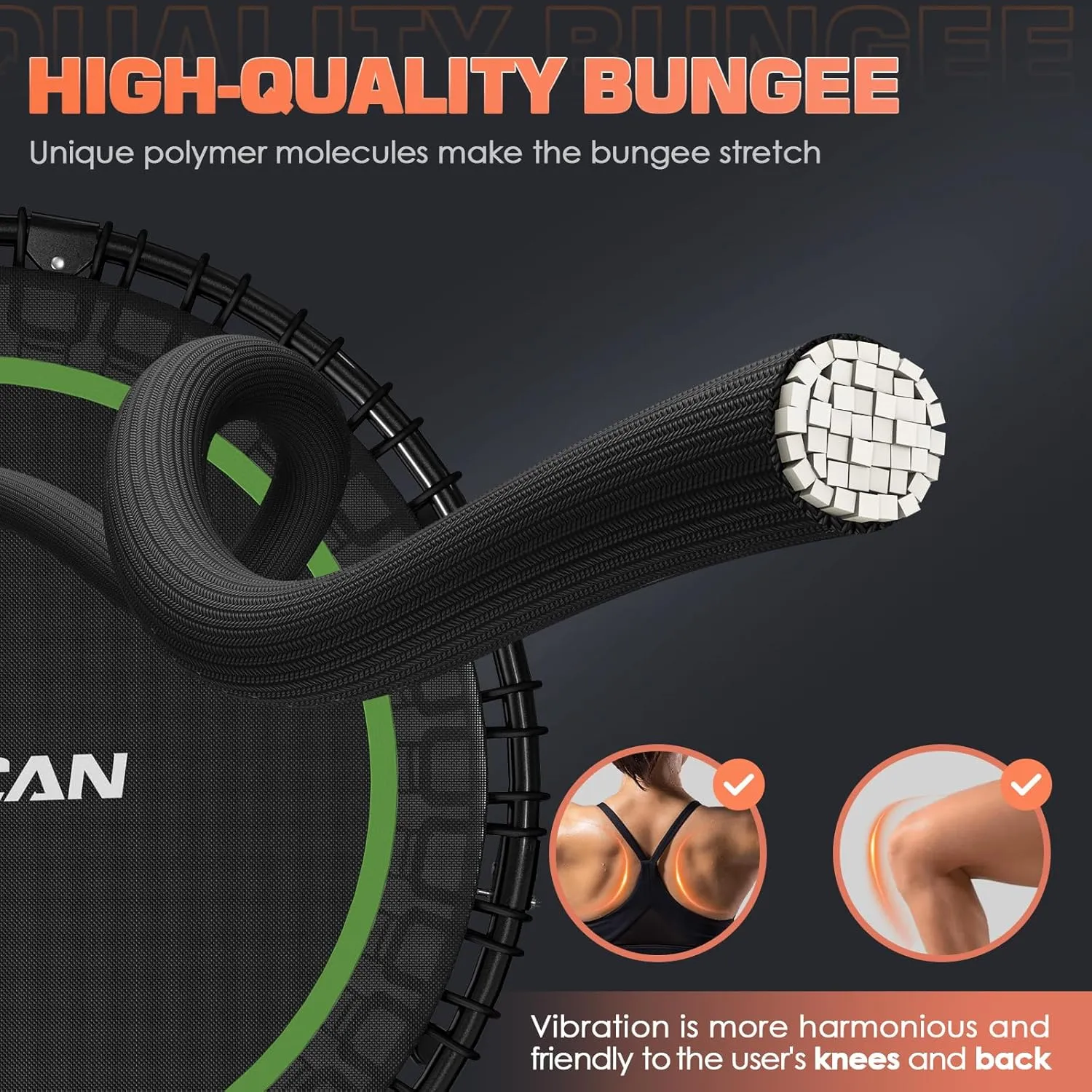BCAN 450LBS/550LBS Foldable Mini Trampoline, 40"/48" Fitness Trampoline with Durable Bungees, Stable & Quiet Exercise Rebounder for Adults,Great Mini Trampoline for Indoor/Garden Workout - 2
