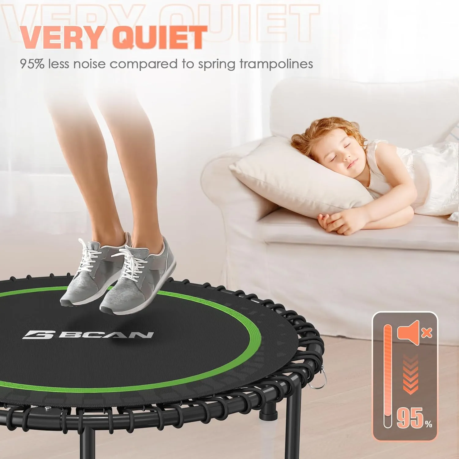 BCAN 450LBS/550LBS Foldable Mini Trampoline, 40"/48" Fitness Trampoline with Durable Bungees, Stable & Quiet Exercise Rebounder for Adults,Great Mini Trampoline for Indoor/Garden Workout - 2