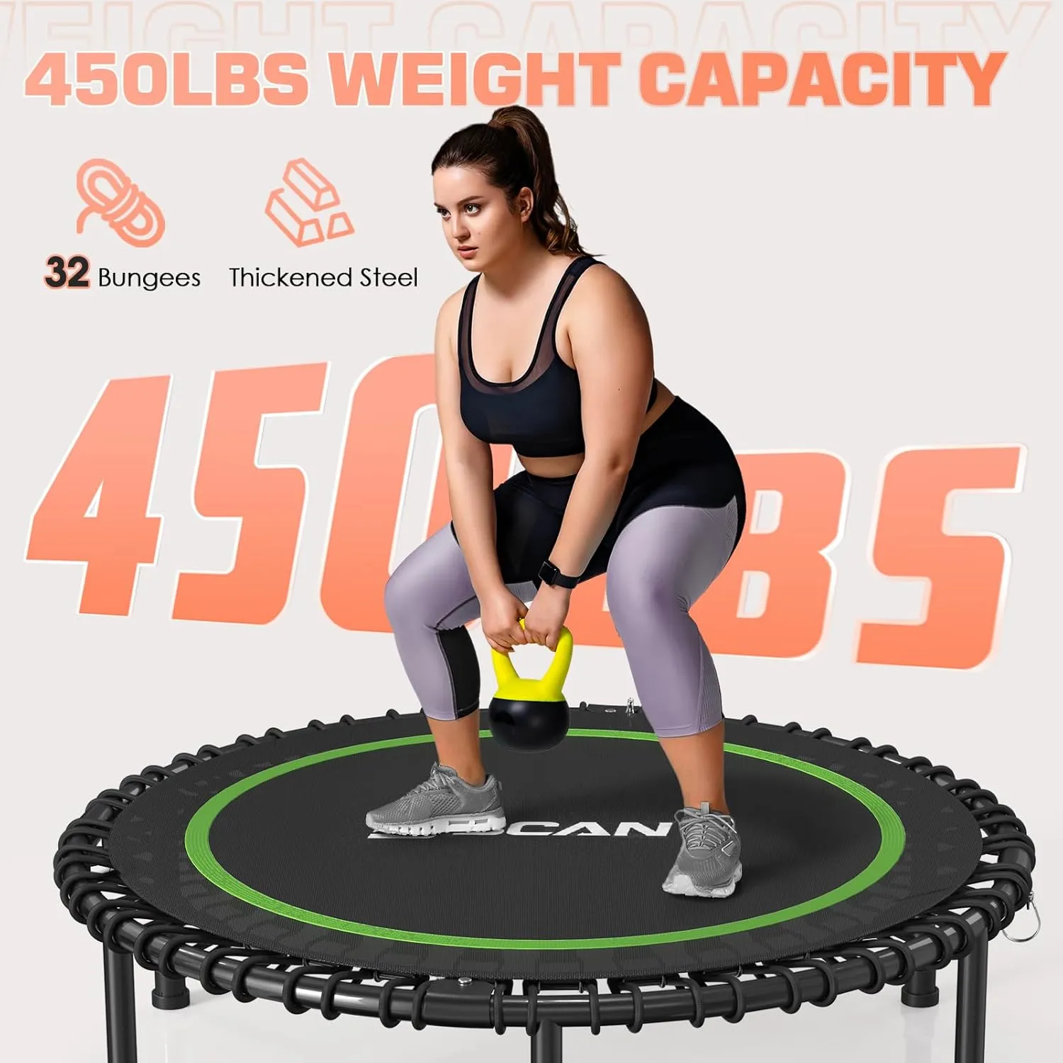 BCAN 450LBS/550LBS Foldable Mini Trampoline, 40"/48" Fitness Trampoline with Durable Bungees, Stable & Quiet Exercise Rebounder for Adults,Great Mini Trampoline for Indoor/Garden Workout - 2