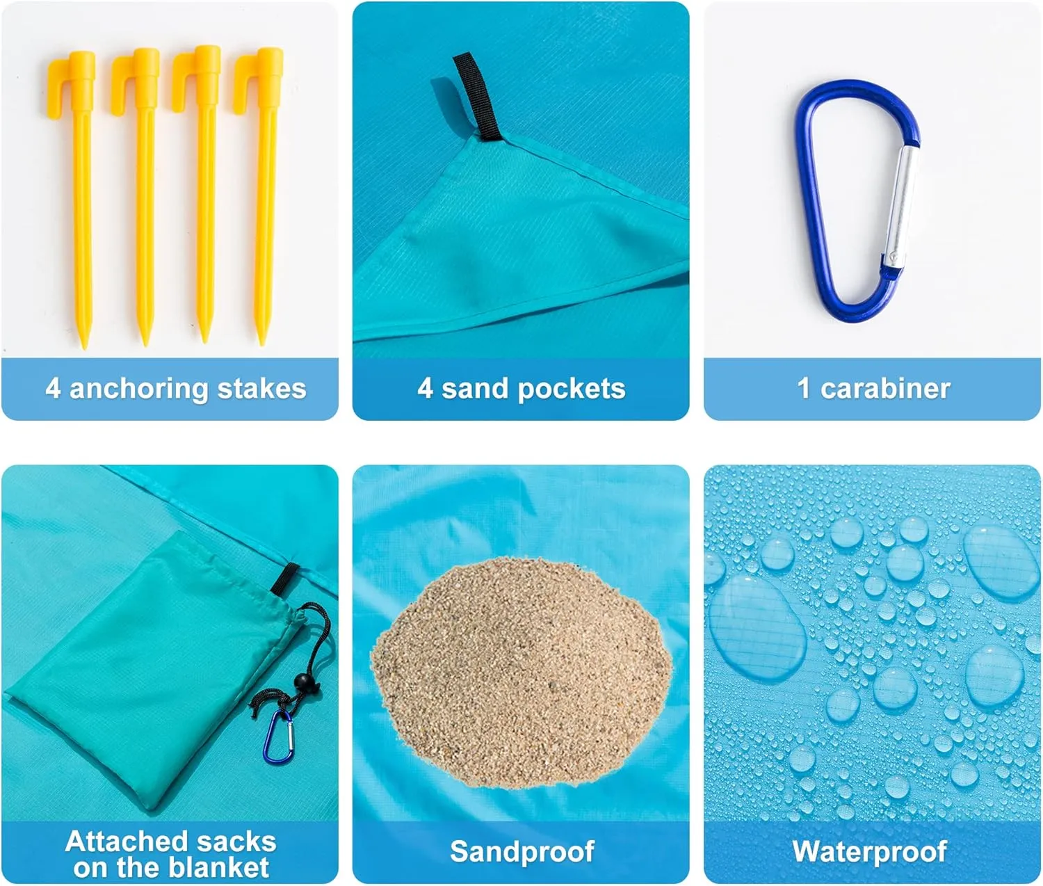 Beach Blanket 108"*118" Extra Large Double-Sided Waterproof Sandproof with 2 Pillows Beach Mat Quick Drying Lightweight with 4 Stakes&4 Corner Pockets for 1-8 Adults for Camping Picnic Hiking