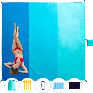 Beach Blanket 108"*118" Extra Large Double-Sided Waterproof Sandproof with 2 Pillows Beach Mat Quick Drying Lightweight with 4 Stakes&4 Corner Pockets for 1-8 Adults for Camping Picnic Hiking