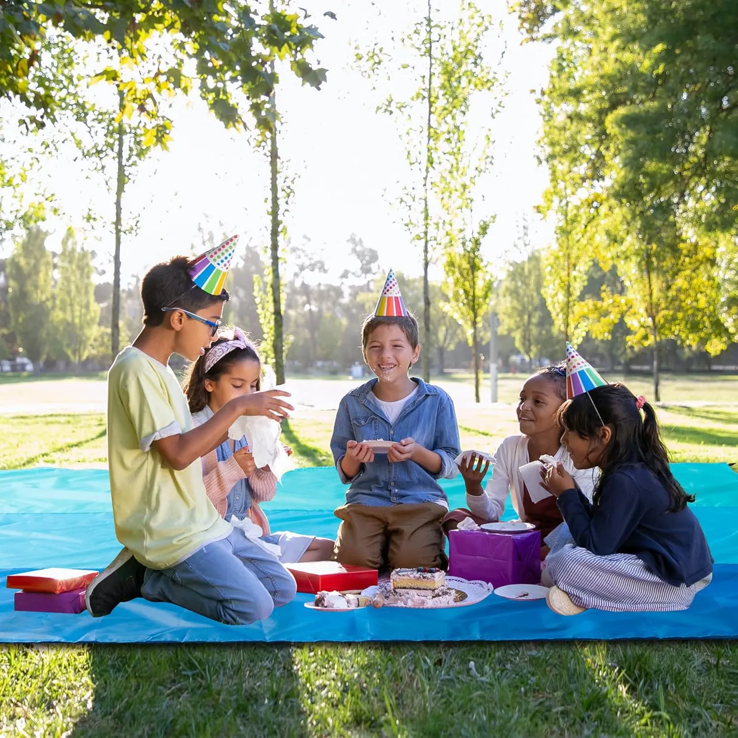 Beach Blanket 108"*118" Extra Large Double-Sided Waterproof Sandproof with 2 Pillows Beach Mat Quick Drying Lightweight with 4 Stakes&4 Corner Pockets for 1-8 Adults for Camping Picnic Hiking