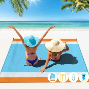 Beach Blanket Oversized Extra Large 10'X 9',Waterproof Sandproof Beach Blanket 2-8 Adults Lightweight Durable for Travel Camping Hiking Picnic (10'X 9', Orange&Blue)