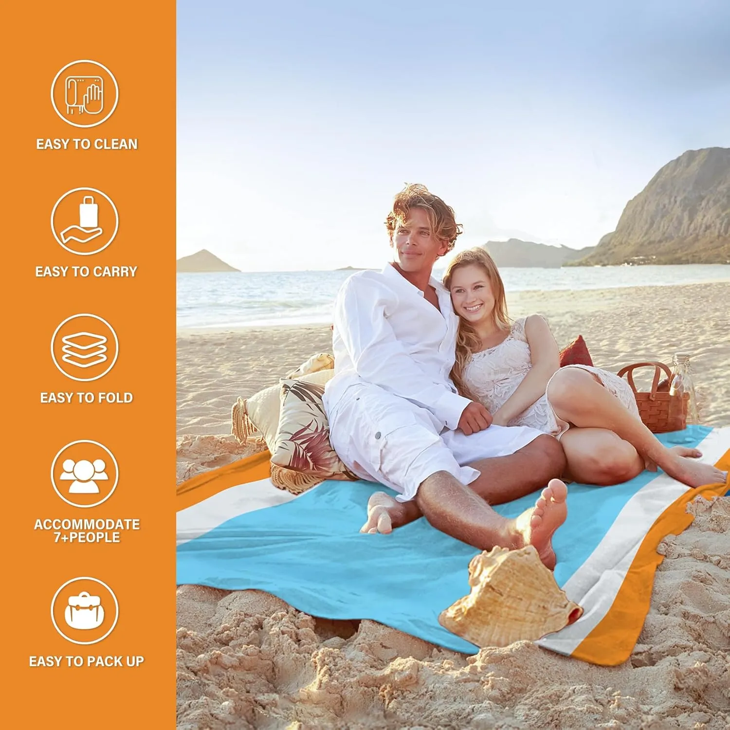 Beach Blanket Oversized Extra Large 10'X 9',Waterproof Sandproof Beach Blanket 2-8 Adults Lightweight Durable for Travel Camping Hiking Picnic (10'X 9', Orange&Blue)