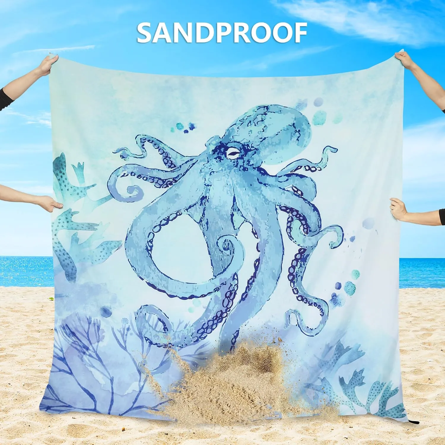 Beach Blanket, Sandproof Beach Mat, Waterproof Quick Drying Lightweight Outdoor Aztec Picnic Mat 79" X 83" for 2-4 Adults with Pocket for Travel, Camping, Hiking