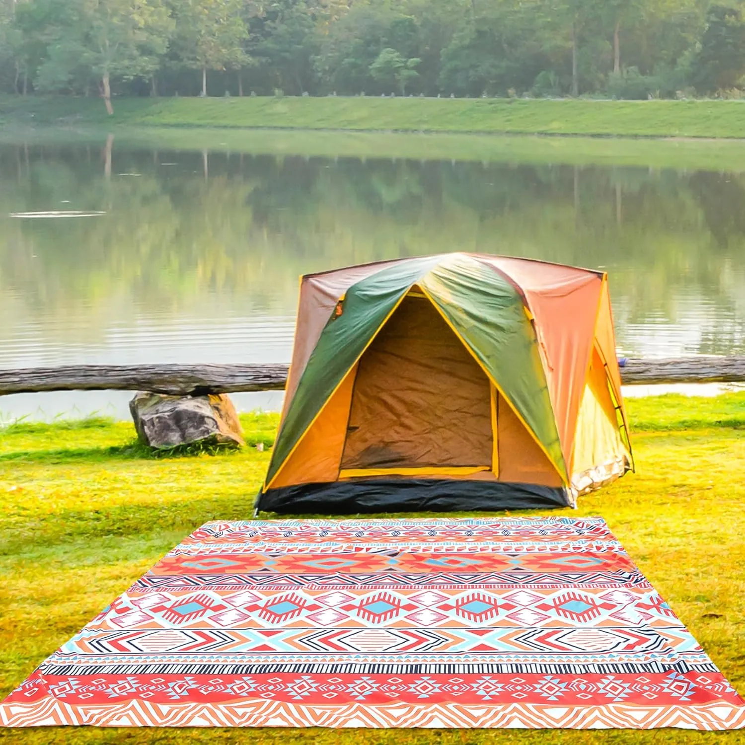 Beach Blanket Sandproof Extra Large Beach Mat Adults Waterproof Quick Drying Sand Free Mat Made by Premium Polyester with 4 Stakes & 4 Corner Pockets for Outdoor Travel Camping Hiking