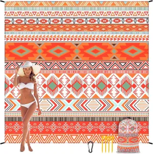Beach Blanket Sandproof Extra Large Beach Mat Adults Waterproof Quick Drying Sand Free Mat Made by Premium Polyester with 4 Stakes & 4 Corner Pockets for Outdoor Travel Camping Hiking