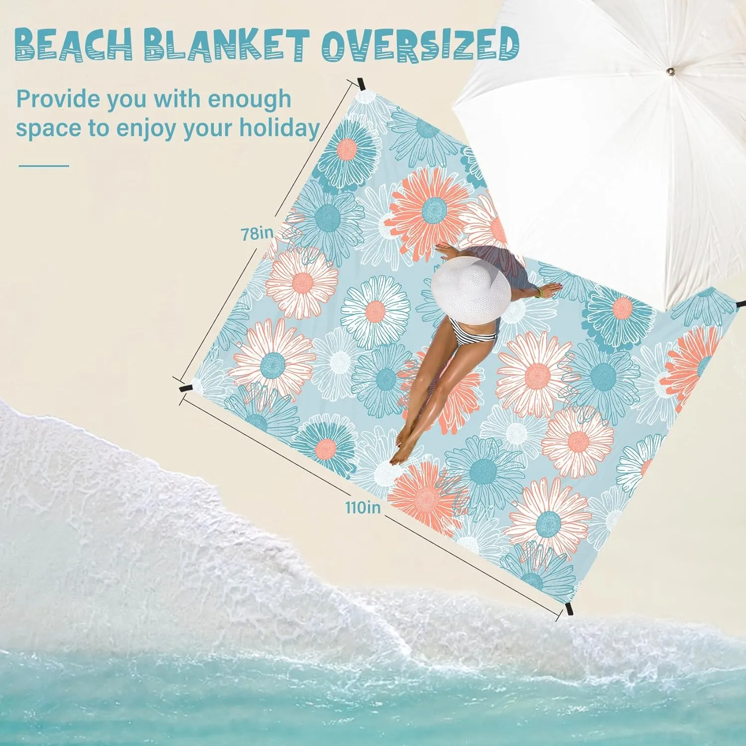 Beach Blanket Waterproof Sandproof 1-7 Adult Oversized 78 '' × 110 '' Lightweight Durable Compact Sand Free Beach Mat for Travel Camping Hiking Picnic Blanket Extra Large