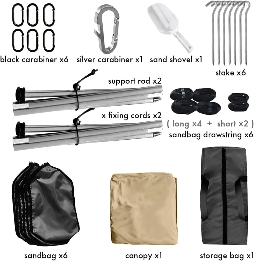 Beach Canopy Windproof Design, Sun Shelter UPF50  Portable Family Tent with 6 Sandbags Anchors 8x8 FT 2 Pole Pop Up Outdoor Shelter for Beach, Camping, Fishing, Backyard