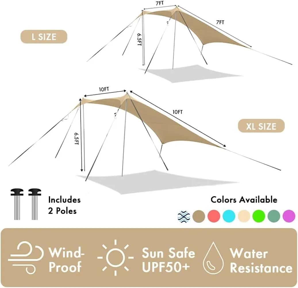 Beach Canopy Windproof Design, Sun Shelter UPF50  Portable Family Tent with 6 Sandbags Anchors 8x8 FT 2 Pole Pop Up Outdoor Shelter for Beach, Camping, Fishing, Backyard