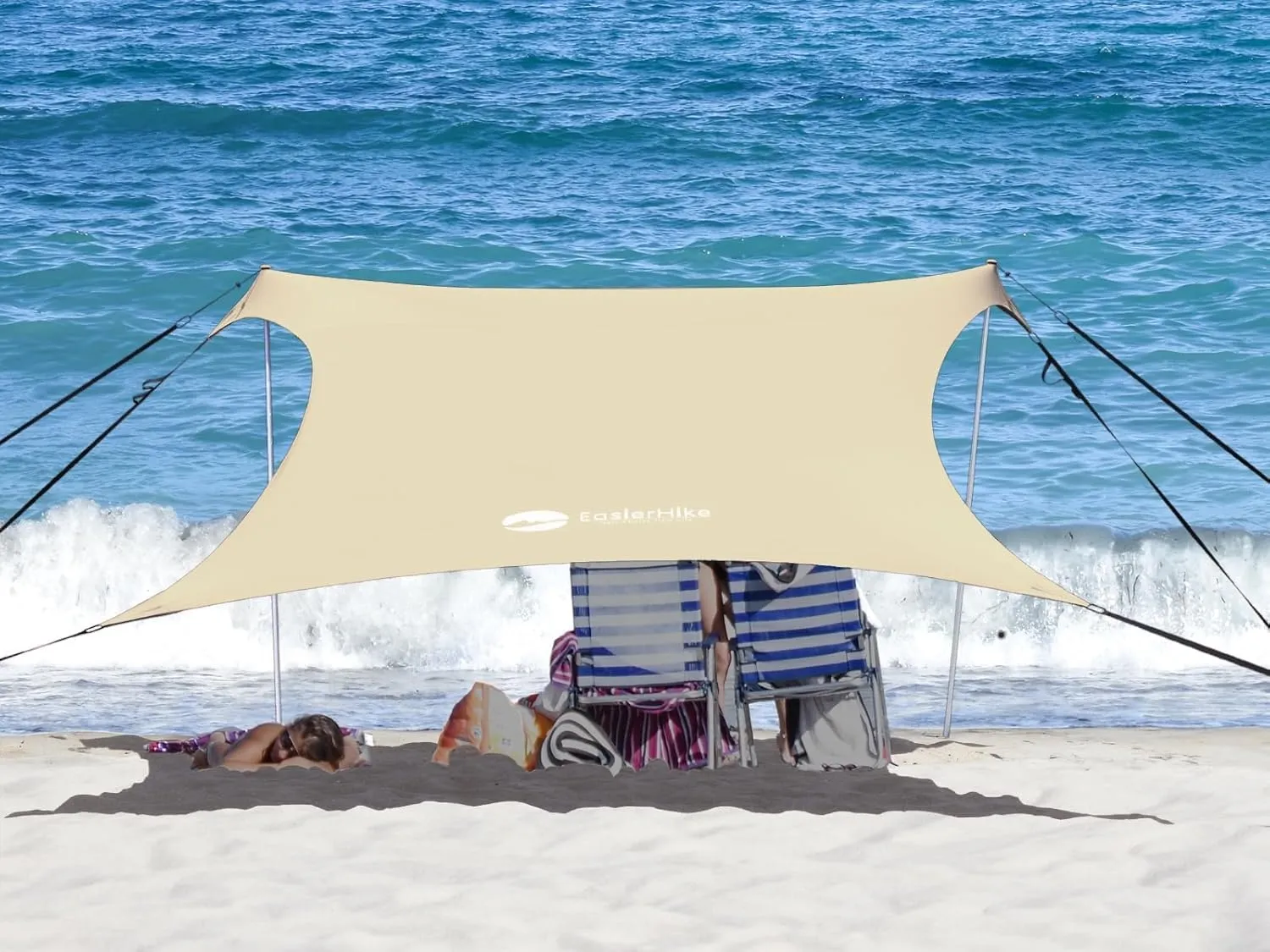 Beach Canopy Windproof Design, Sun Shelter UPF50  Portable Family Tent with 6 Sandbags Anchors 8x8 FT 2 Pole Pop Up Outdoor Shelter for Beach, Camping, Fishing, Backyard