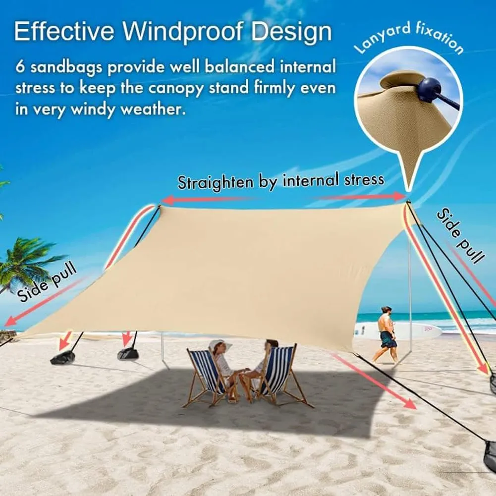 Beach Canopy Windproof Design, Sun Shelter UPF50  Portable Family Tent with 6 Sandbags Anchors 8x8 FT 2 Pole Pop Up Outdoor Shelter for Beach, Camping, Fishing, Backyard