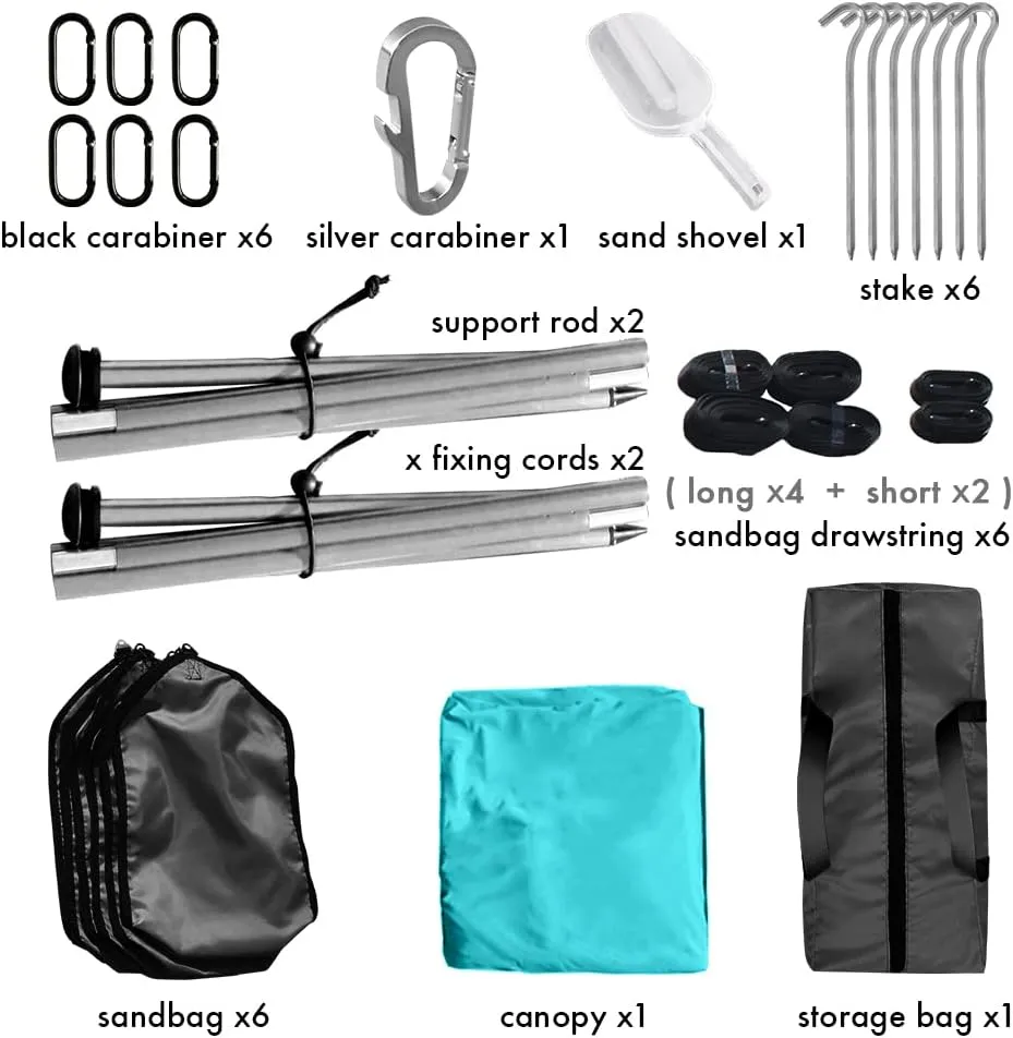 Beach Shade Windproof Design, Sun Shelter UPF50  Portable Family Tent with 6 Sandbags Anchors 7x7 FT 2 Pole Pop Up Outdoor Shelter for Beach, Camping, Fishing, Backyard and Picnics