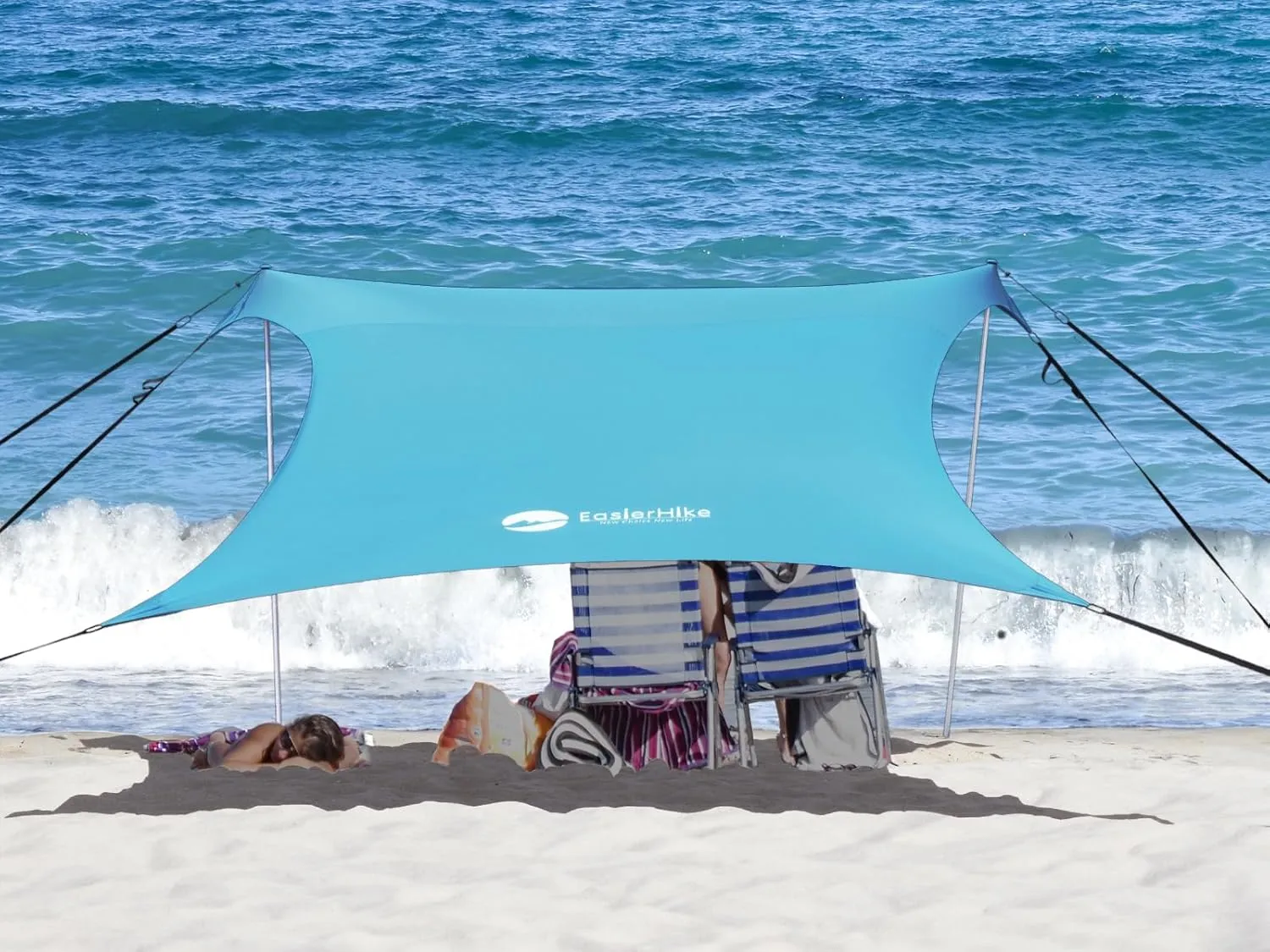 Beach Shade Windproof Design, Sun Shelter UPF50  Portable Family Tent with 6 Sandbags Anchors 7x7 FT 2 Pole Pop Up Outdoor Shelter for Beach, Camping, Fishing, Backyard and Picnics
