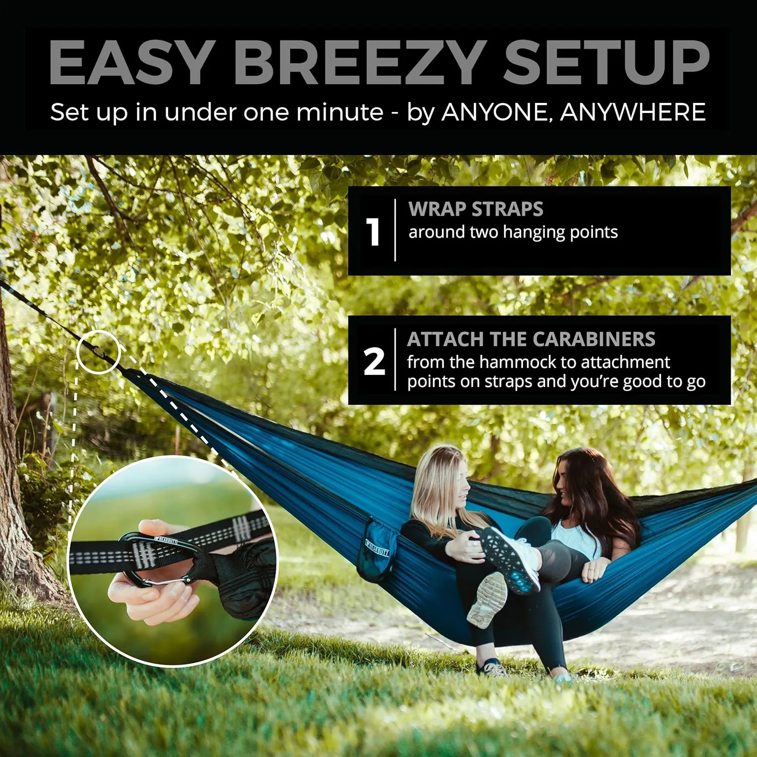 Bear Butt Kodiak Hammock Straps for Trees - 20 Feet Long, 40 Combined Loops - Holds 1000 Pounds - Camping Accessories With Carabiner