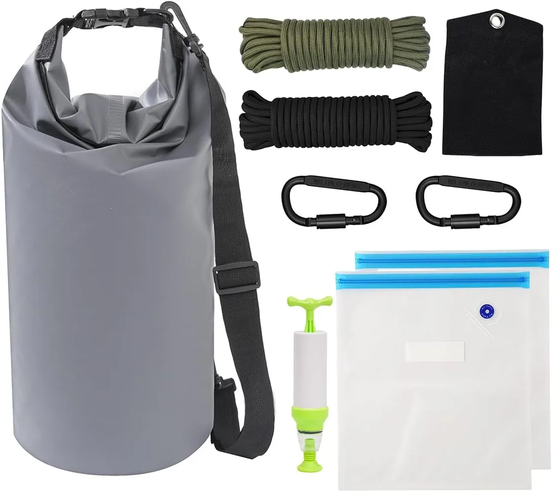 Bear Food Bag Hanging System, Bear Bags for Food Backpacking, 10L Waterproof Bear Bag, Nylon Ropes, Clips, Rock Pouch, Storage Food Bag and Manual Vacuum Pump Camping Bear Protection Products