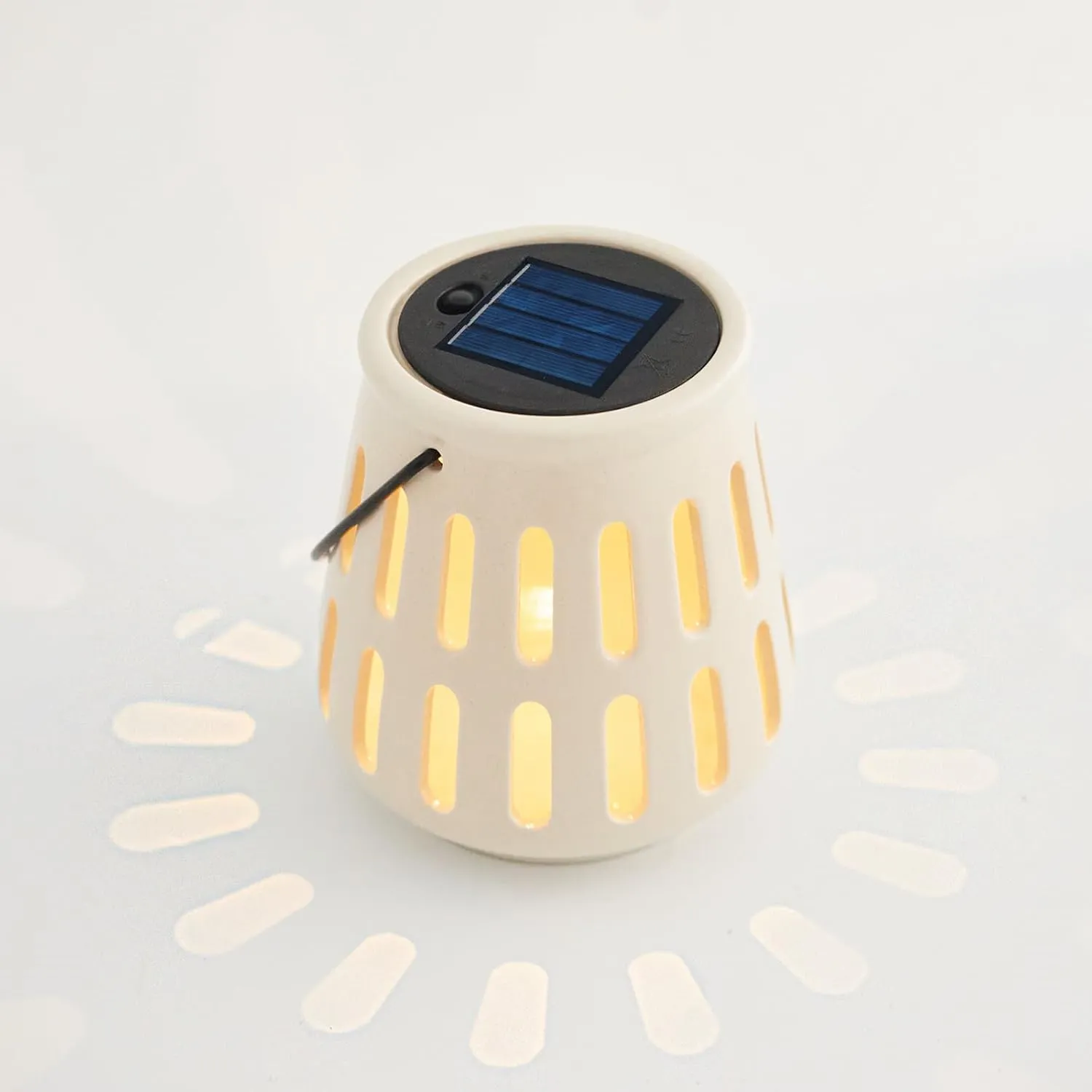 Beige Outdoor Solar Lantern Waterproof for Patio Garden Porch Decor, Ceramic Solar Powered Light with Light Sensor, Hanging Hollow Lanterns Home Decor, Tabletop Lantern Wedding Women Gift Birthday
