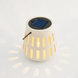 Beige Outdoor Solar Lantern Waterproof for Patio Garden Porch Decor, Ceramic Solar Powered Light with Light Sensor, Hanging Hollow Lanterns Home Decor, Tabletop Lantern Wedding Women Gift Birthday