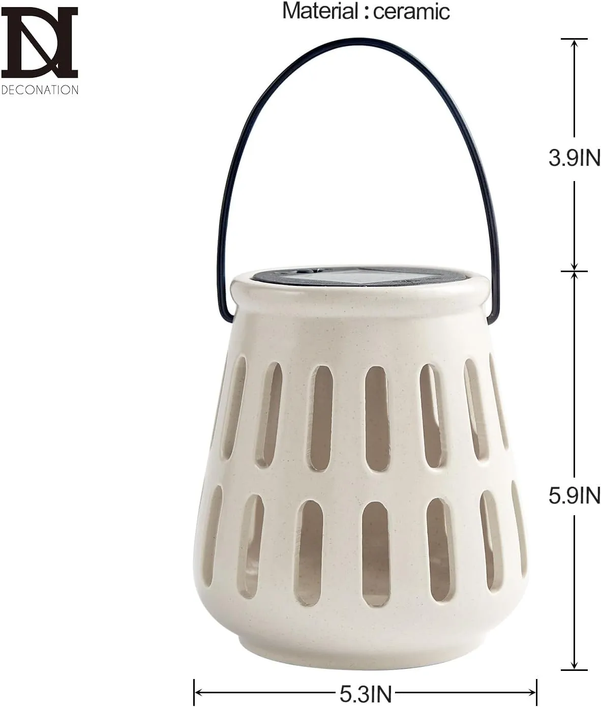 Beige Outdoor Solar Lantern Waterproof for Patio Garden Porch Decor, Ceramic Solar Powered Light with Light Sensor, Hanging Hollow Lanterns Home Decor, Tabletop Lantern Wedding Women Gift Birthday