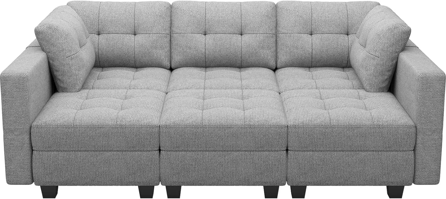 Belffin Modular Sectional Sleeper Sofa with Storage Sectional Couch Modular Sofa Bed Set for Living Room Light Grey