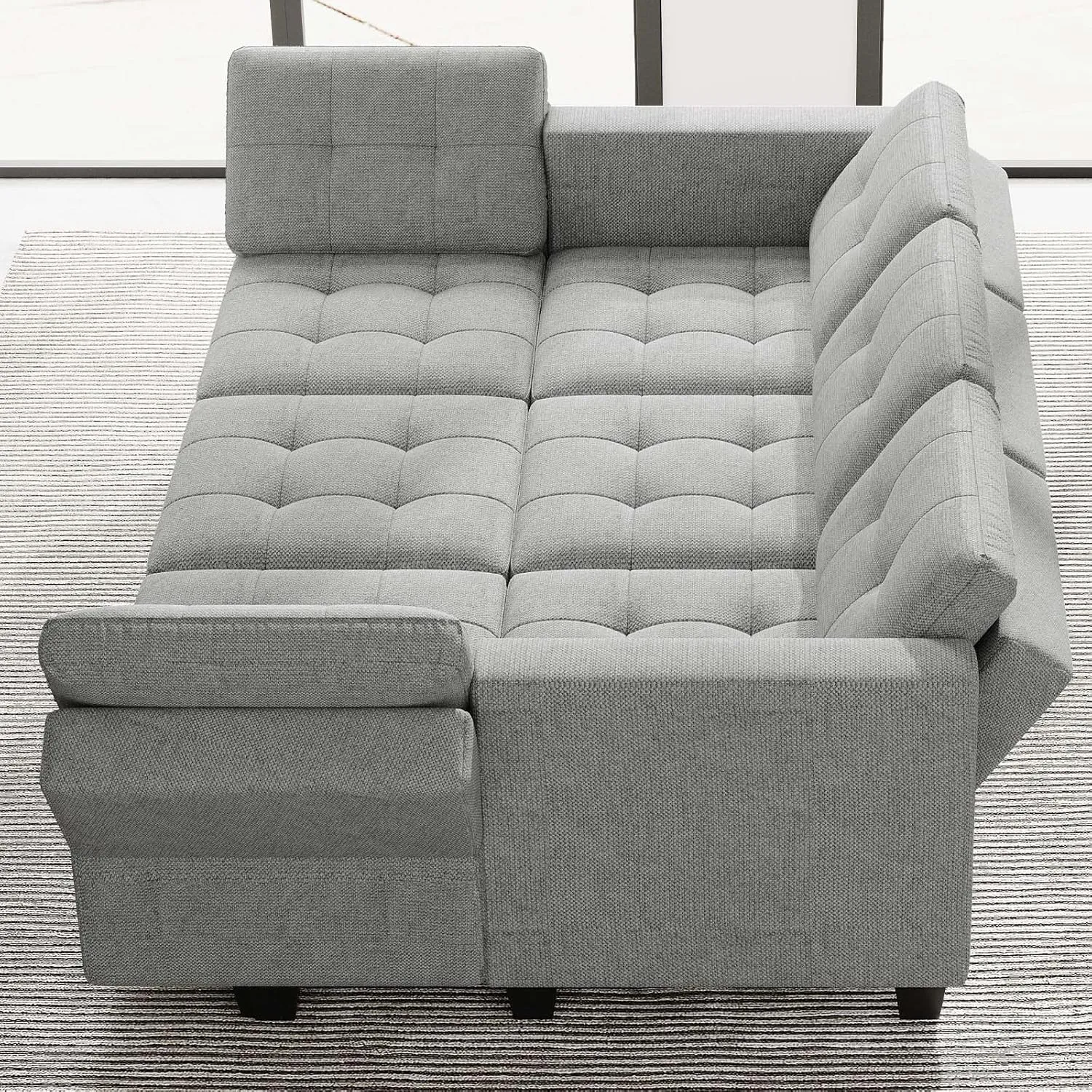 Belffin Modular Sectional Sleeper Sofa with Storage Sectional Couch Modular Sofa Bed Set for Living Room Light Grey
