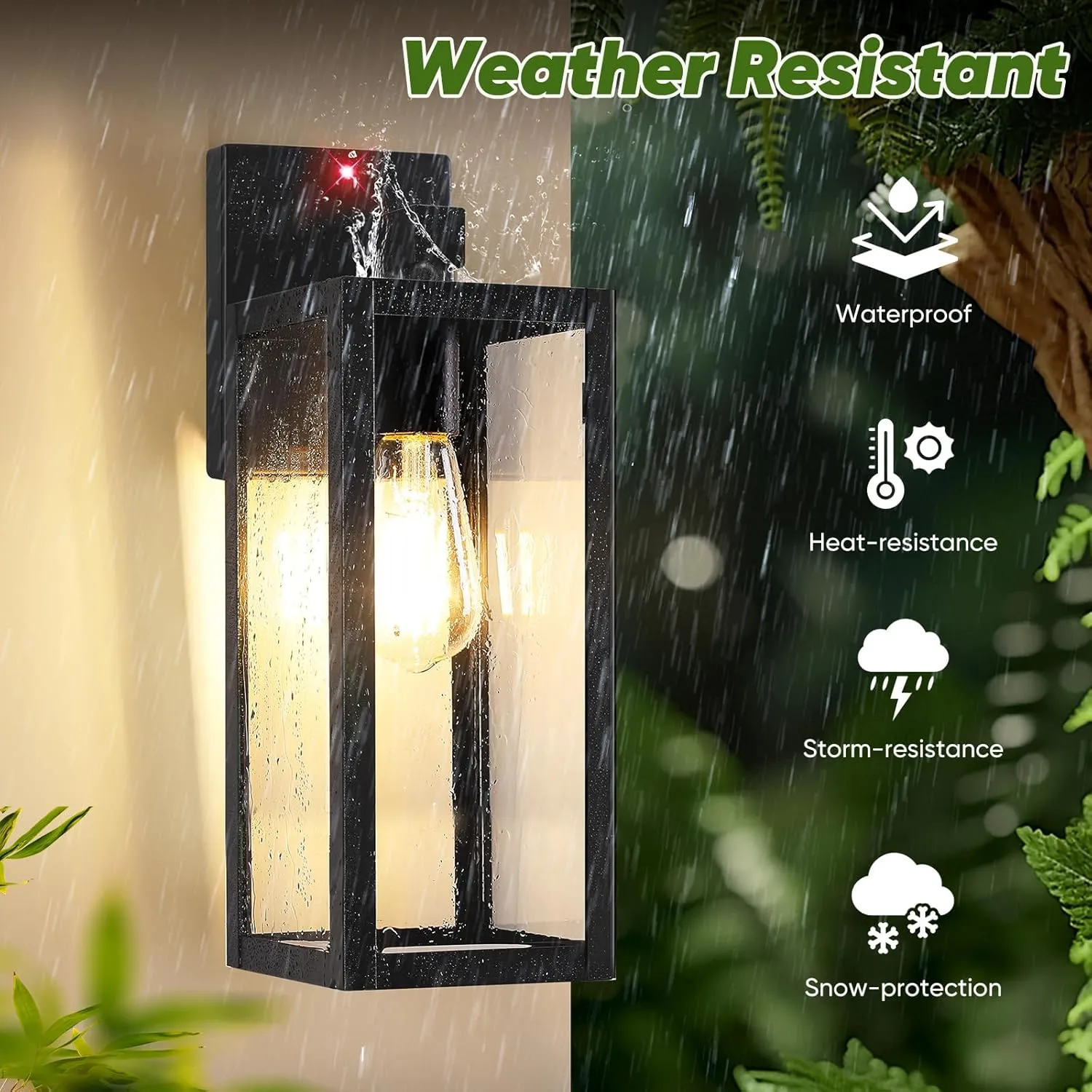 BesLowe Upgraded Motion Sensor Outdoor Wall Lights, 15” Dusk to Dawn Porch Lights Outdoor Wall Sconce Lanterns, 3 Lighting Modes Exterior Lighting Fixtures, Black Outside Lights for House, 2-Pack