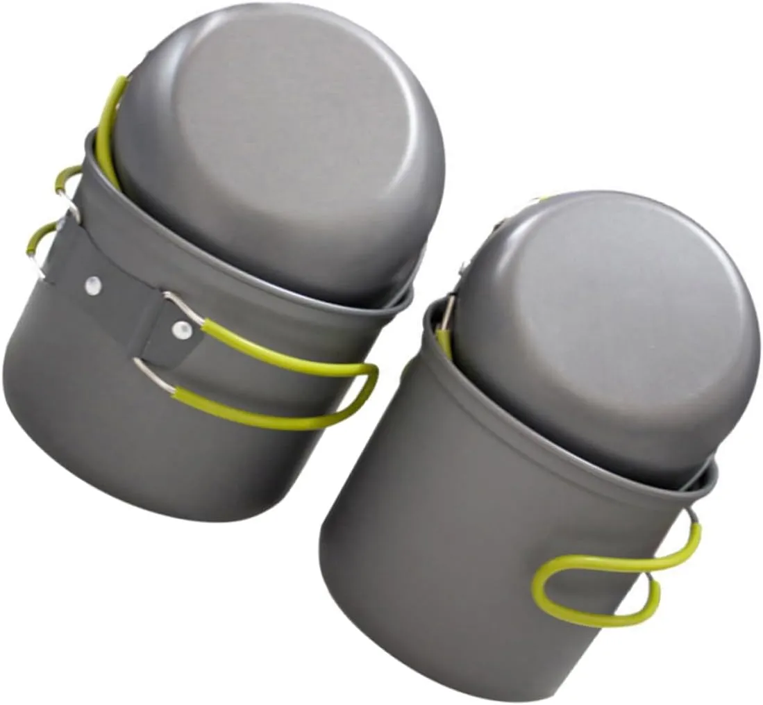 BESTonZON 1Set Portable Camping Cookware for People Durable Thermal Insulation Cooking Pot with Skid Handle for Outdoor Picnic and Campfire Cooking